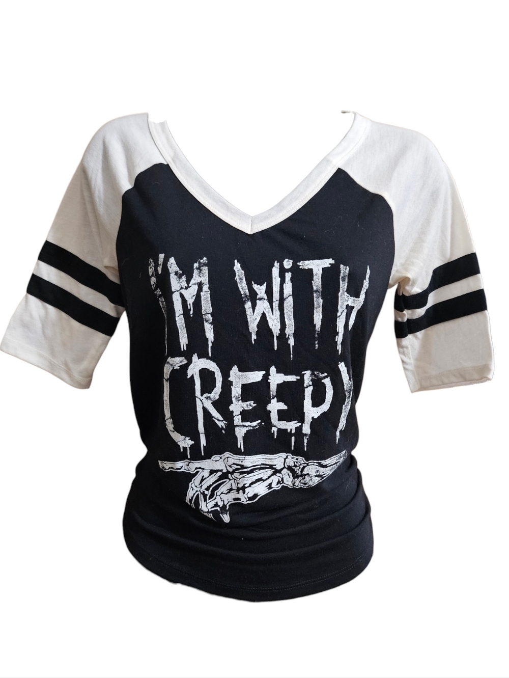 I'm With Creepy Black Baseball Tee